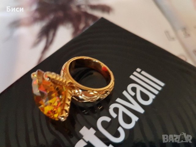 Just Cavalli-оригинален нов,18к.позлатен пръстен със естествен цитрин, снимка 12 - Пръстени - 35373774