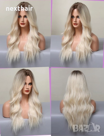 Светло руса омбре перука с тъмни корени на път, снимка 6 - Аксесоари за коса - 52442128