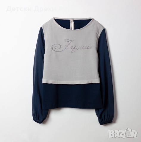 Елегантни блузи за момичета с надпис от блестящи камъни (104–158), снимка 2 - Детски Блузи и туники - 51968028