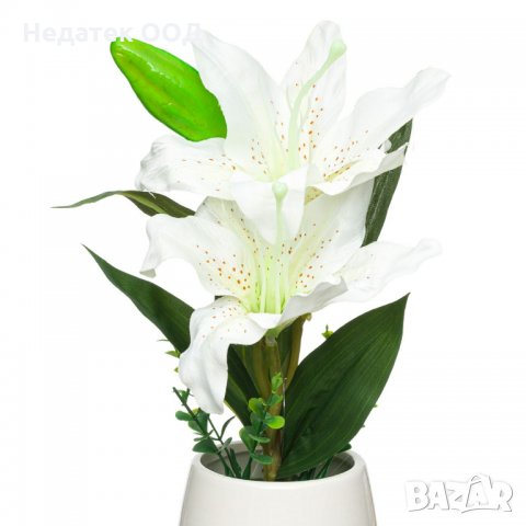 Изкуствен декоративен лилиум в саксия, 28 см, бял, снимка 2 - Изкуствени цветя - 35588074
