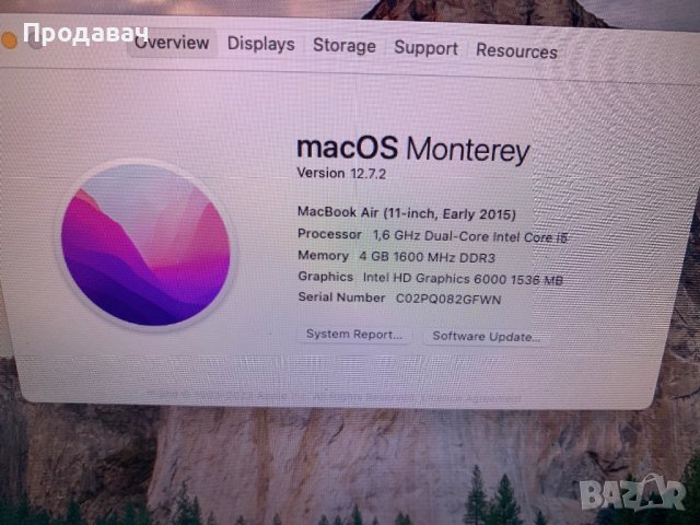 MacBookAir 11" 2015, снимка 5 - Лаптопи за работа - 43570600