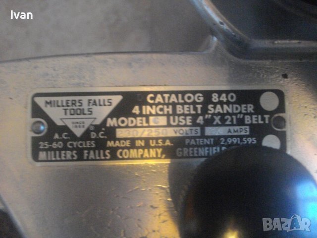 Made in USA-Голям Масивен Лентов Шлайф-MILLER  FALLS-7,0кг/3,7А/100мм-Алумин/Стомана-Отличен/Торба, снимка 12 - Други инструменти - 43486229