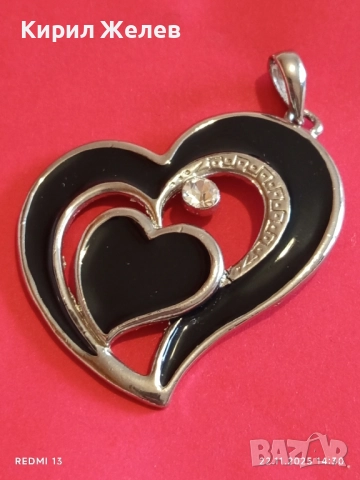 МОДНА КРАСИВА с КРИСТАЛИ ВИСУЛКА СЪРЦЕ ❤️ ЧЕРЕН ЕМАЙЛ 28379, снимка 2 - Колиета, медальони, синджири - 52502609