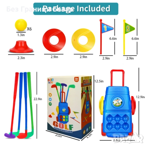 Нов Детски голф комплект – количка, 4 стика, 6 топчета, дупки Идеален подарък, снимка 3 - Образователни игри - 52379858
