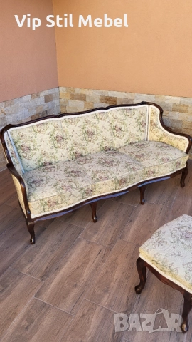 Френска холна гарнитура с гобленова дамаска , снимка 2 - Дивани и мека мебел - 52790049