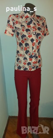 Два броя / Винтидж / Панталон с широки крачоли "Zara" basic / Червен(с блуза) и Антрацит, снимка 7 - Панталони - 32588451