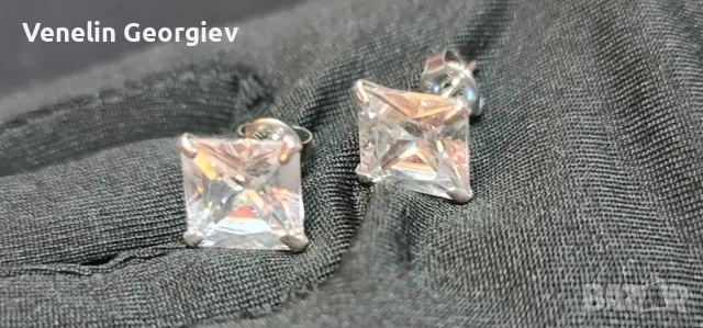 Сребърни обици с квадратни циркони, 10мм/10мм. Проба 925, снимка 11 - Обеци - 49832218