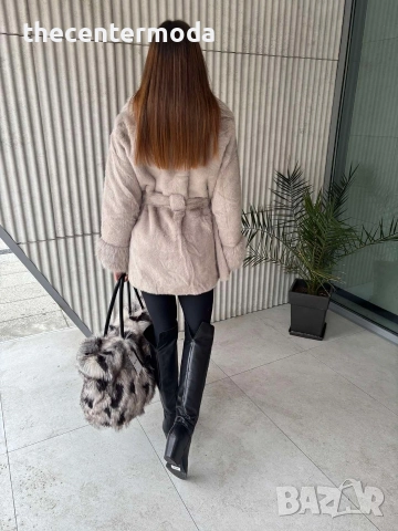 Сиво палто от еко косъм 