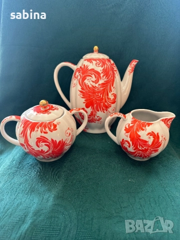 Пълен руски сервиз “Перо на Жар птица” с десертни чинии на ЛФЗ “Ломоносов”, снимка 3 - Сервизи - 52255965