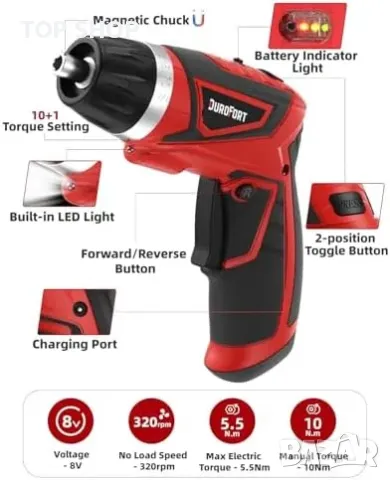 Нов DuroFort 8V Акумулаторен Винтоверт + 89 Аксесоара, LED, Гъвкав Вал, снимка 3 - Гедорета - 49641868