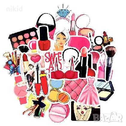 50 бр Мода Козметика самозалепващи лепенки стикери за украса декор картонена торта и др, снимка 2 - Други - 32467319