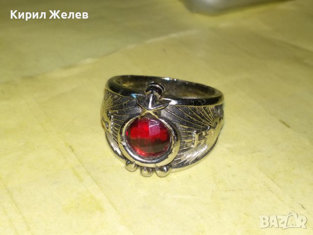 ПОСРЕБРЕН ТУРСКИ РЯДЪК ПРЪСТЕН от БЛАГОРОДНА СТОМАНА с ФАСЕТИРАН ЧЕРВЕН КРИСТАЛ 36600