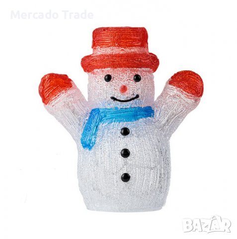 Коледна декоративна фигура Mercado Trade, Снежен човек, Акрил, 30 светодиода, 27 см