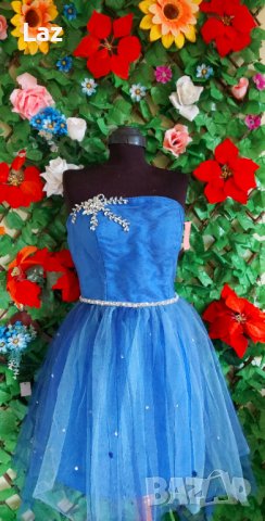 официална рокля в микс от индиго и тъмно синьо с камъни