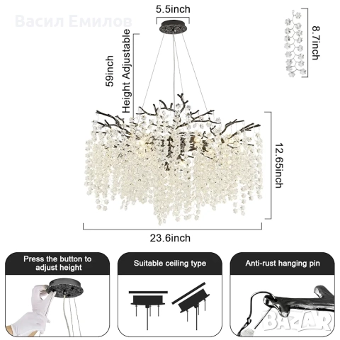 Луксозен кристален полилеи тип клони на дърво, снимка 4 - Лампи за таван - 51824357