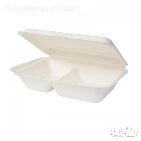 Кутия с капак за меню, захарна тръстика, 25 x 16,5 x 6,1 cm, 2 отделения, правоъгълна, снимка 2 - Кутии за храна - 33232308