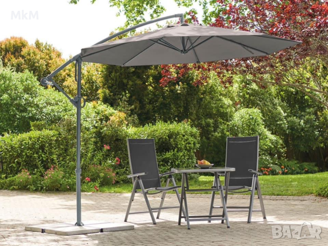 Градински чадър със стойка , 300 × 258 см, цвят антрацит, снимка 2 - Градински мебели, декорация  - 44905534