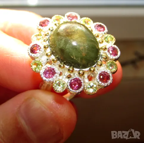 925 сребърен пръстен със сапфир 14x11мм, тотално тегло 12.3гр., снимка 1