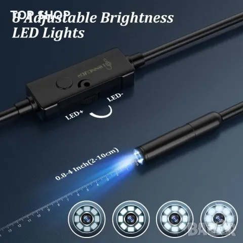 ENNOVOR 5м USB Ендоскоп 1920p HD,iOS/Android/6.9mm/гъвкава твърда змийска камера/IP67/8 LED, снимка 6 - Камери - 49308526