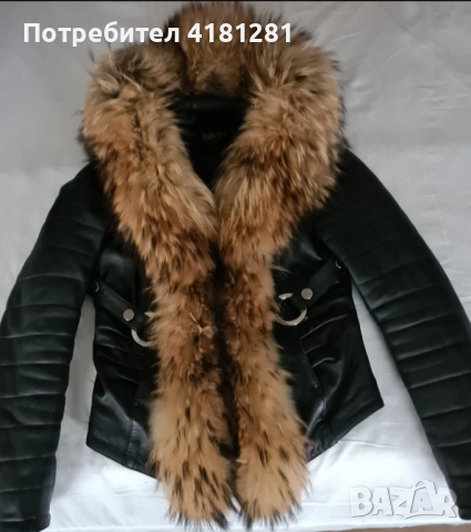 Дамско кожено яке със яка от лисица размер S/M, снимка 1