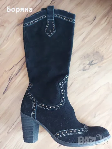 ДАМСКИ ЧЕРНИ БОТУШИ ЧЕРНИ ЕСТЕСТВЕН НАБУК 

38 НОМЕР, снимка 4 - Дамски ботуши - 47800082