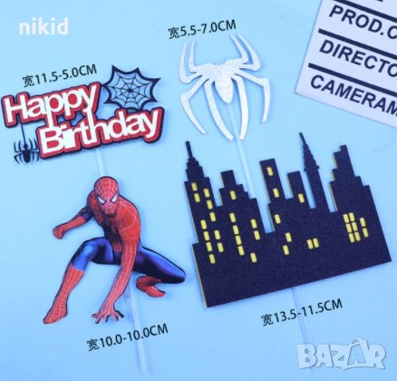 сет Спайдърмен Happy Birthday надпис паяжина сгради паяк картонени топери украса декор торта, снимка 2 - Други - 32318213