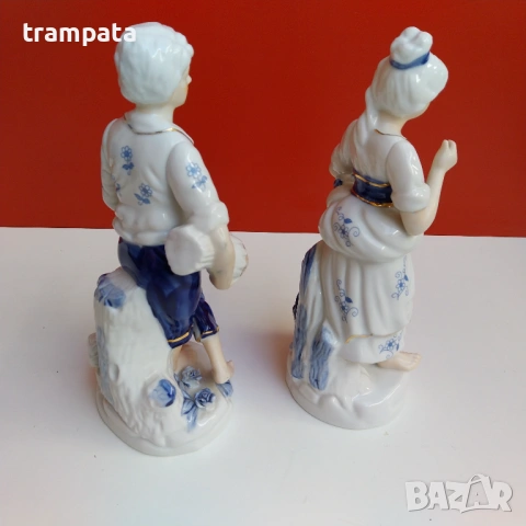 НАЙ ДОБРАТА ОФЕРТА Сет две стари немски ръчно рисувани порцеланови фигури 20см., снимка 4 - Антикварни и старинни предмети - 53143543