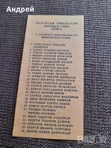 Стара изборна бюлетина БЗНС