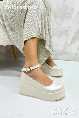 Обувки на платформа - бяла перла - FG25