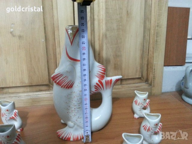 Руски порцелан чашки рибки и бутилка риба, снимка 4 - Антикварни и старинни предмети - 38505421