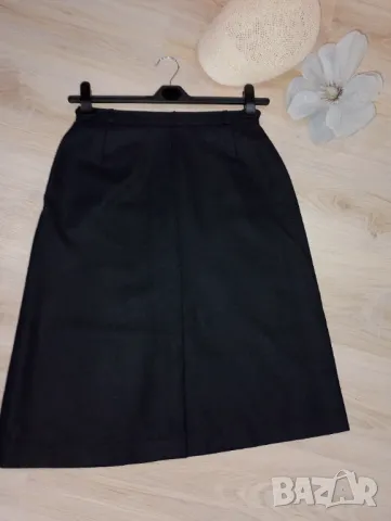 Класическа черна дамска пола миди дължина с висока талия и съдължание на вълна, снимка 3 - Поли - 49284811