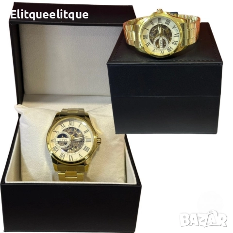 Елегантен и прецизен мъжки златист часовник LEIYI, снимка 5 - Мъжки - 52278944