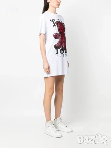 Филип Плейн Рокля тип тениска Teddy Plein с кристална украса, снимка 4 - Рокли - 50892754