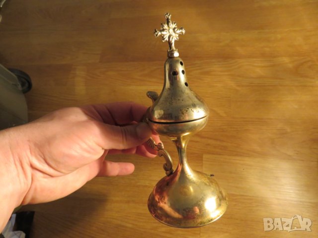 Старо кандило, бронзово кадило, кандило тамянник 17 см, 1918 г, Царство България църква параклис, снимка 2 - Антикварни и старинни предмети - 28108414