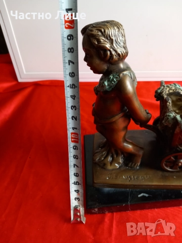 Jacques Bousseau Стара Бронзова Статуетка Херувим с Количка, снимка 9 - Антикварни и старинни предмети - 52489251
