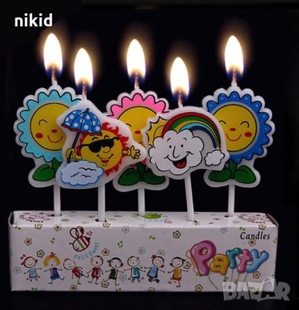 5 бр свещи свещ слънце дъга облак за торта Рожден ден детско парти топери топер, снимка 1 - Други - 26657415