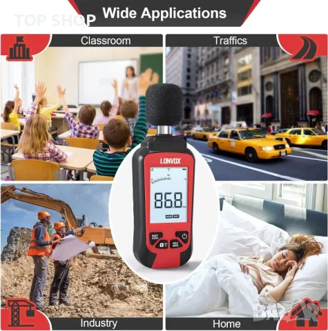 LONVOX децибеломер с 2,45" LCD дисплей с подсветка, SPL метър с обхват на измерване 30 – 130 dBA, снимка 6 - Друга електроника - 49500271