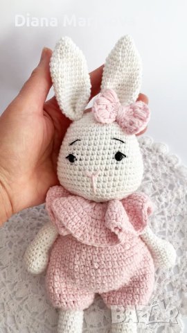 Детска играчка зайче, ръчна изработка, плетени играчки, подарък за момиче, снимка 2 - Плюшени играчки - 43142666