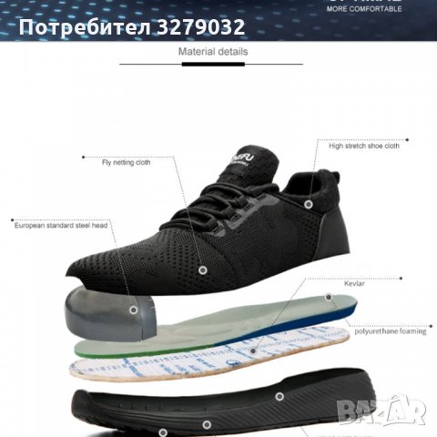 Работни защитни обувки с метално предпазно бомбе,леки и удобни,Модел-829, снимка 2 - Други - 35380795