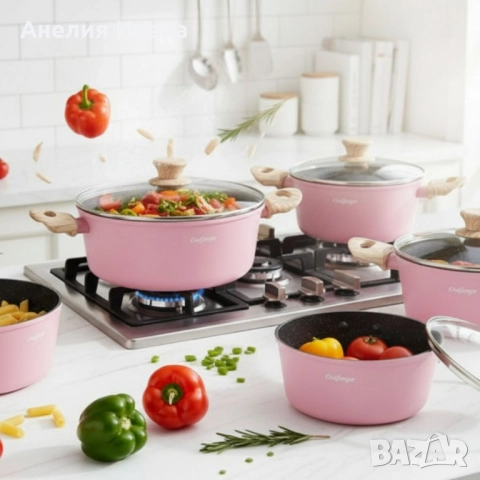 Cheffinger -розов комплект тенджери с мраморно покритие , снимка 2 - Съдове за готвене - 51891451