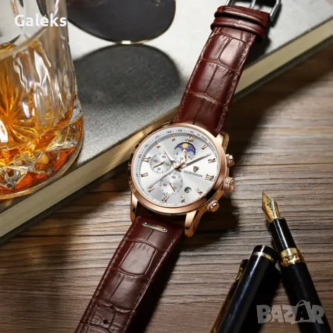 Мъжки кварцов хронограф LIGE*/ Бизнес стил с кафява каишка, дата и функция за ден и нощ!, снимка 15 - Мъжки - 49934355