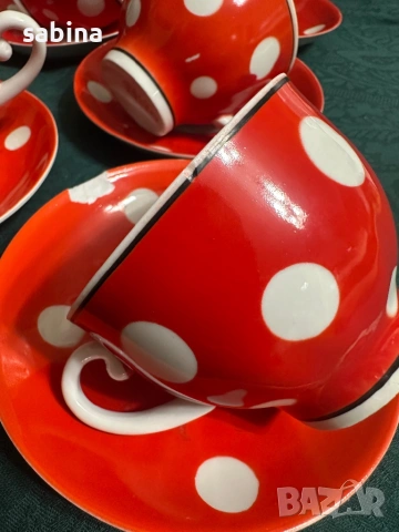 Съветски сервиз Барановски завод. Червен с бели точки, снимка 11 - Сервизи - 53218445