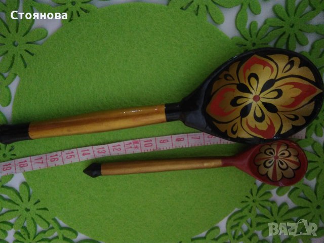 Руски ръчно рисувани дървени лъжици -Хохлома, снимка 1 - Декорация за дома - 25515482