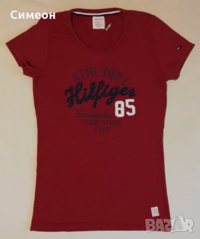 Tommy Hilfiger оригинална тениска S червена памучна фланелка, снимка 1 - Тениски - 28857205