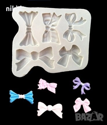 5 големи пандели панделки силиконов молд форма декорация торта фондан шоколад украса мъфини гипс , снимка 2 - Форми - 18840655