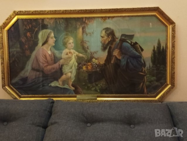Винтидж картина,икона Светото семейство, Исус, Мария и Йосиф. 