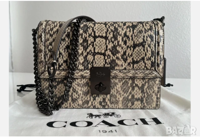 Луксозна Чанта за през рамо Coach Hutton с изцяло естествена змийска кожа, снимка 2 - Чанти - 50509273