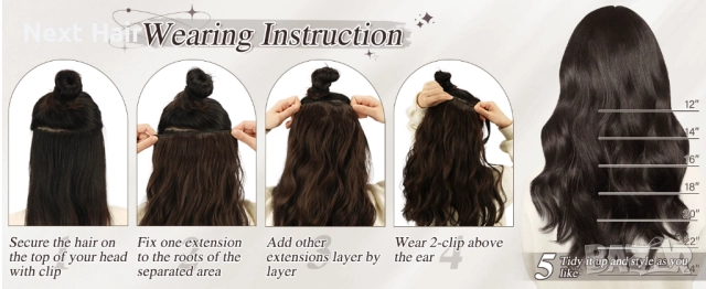 5 броя тъмно кафяви синтетични екстеншъни на вълни 50 см, снимка 3 - Аксесоари за коса - 52051708