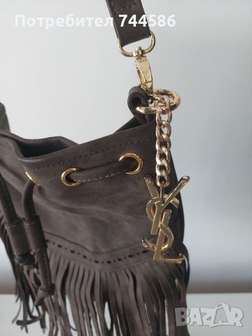 Дамска чанта Yves Saint Laurent YSL велурена с ресни , снимка 2 - Чанти - 38347096