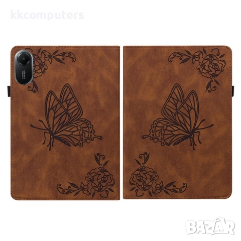 Xiaomi Redmi Pad 2 -Кожен калъф с Протектор, Дизайн Пеперуда/ Цвете, Стойка и Държач за писалка (Зел, снимка 12 - Калъфи, кейсове - 52116974